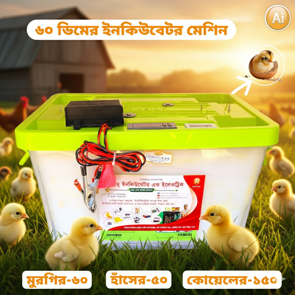 ৬০ ডিম ধারণক্ষম স্মার্ট সেমি অটো ডিম ফোটানোর ইনকিউবেটর মেশিন – AC/DC Semi Auto Egg Incubator