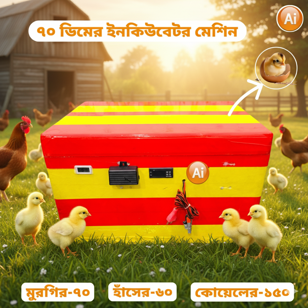 ৭০ ডিম ধারণক্ষম স্মার্ট সেমি অটো ডিম ফোটানোর ইনকিউবেটর মেশিন – AC/DC Semi Auto Egg Incubator